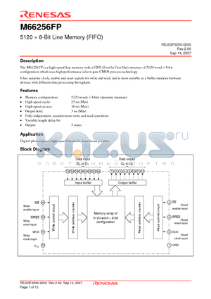 M66256FP datasheet - 5120  8-Bit Line Memory (FIFO)