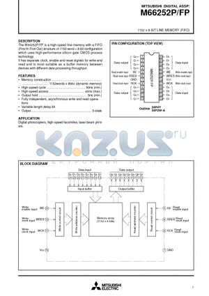 M66252P datasheet - 1152 x 8-BIT LINE MEMORY FIFO