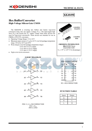 KK4049B datasheet - Hex Buffer/Converter High-Voltage Silicon-Gate CMOS