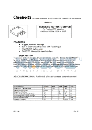 OM9401SF datasheet - HERMETIC IGBT GATE DRIVER