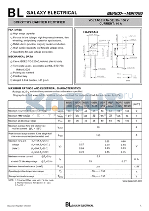 MBR1060 datasheet - SCHOTTKY BARRIER RECTIFIER