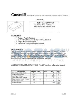 OM9404SM datasheet - IGBT GATE DRIVER