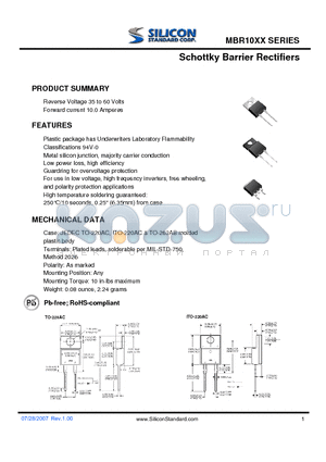 MBR1060 datasheet - Schottky Barrier Rectifiers