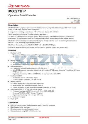 M66271FP datasheet - Operation Panel Controller