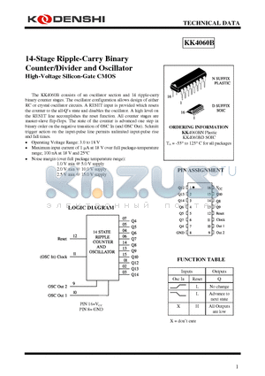 KK4060BN datasheet - 14-Stage Ripple-Carry Binary Counter/Divider and Oscillator High-Voltage Silicon-Gate CMOS