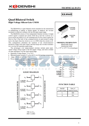 KK4066B datasheet - Quad Bilateral Switch High-Voltage Silicon-Gate CMOS