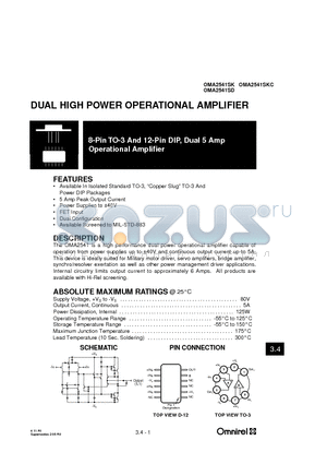 OMA2541SKC datasheet - DUAL HIGH POWER OPERATIONAL AMPLIFIER