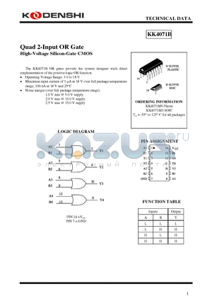 KK4071B datasheet - Quad 2-Input OR Gate High-Voltage Silicon-Gate CMOS