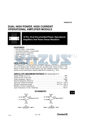 OMA8201SF datasheet - DUAL HIGH POWER, HIGH CURRENT OPERATIONAL AMPLIFIER MODULE