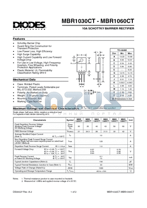 MBR1060CT datasheet - 10A SCHOTTKY BARRIER RECTIFIER