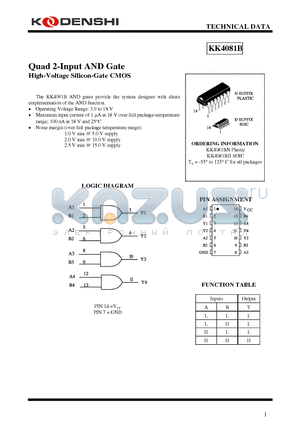 KK4081BN datasheet - Quad 2-Input AND Gate High-Voltage Silicon-Gate CMOS