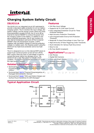ISL9211AIRU48XZ-T datasheet - Charging System Safety Circuit