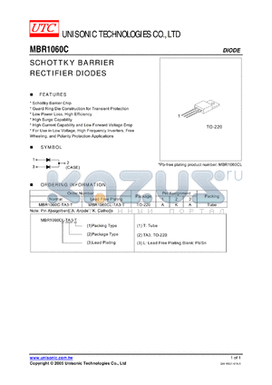 MBR1060C-TA3-T datasheet - SCHOTTKY BARRIER RECTIFIER DIODES