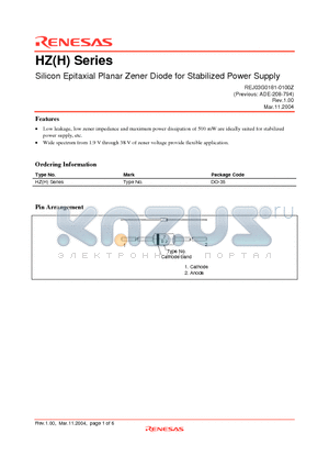 HZ12H datasheet - Silicon Epitaxial Planar Zener Diode for Stabilized Power Supply