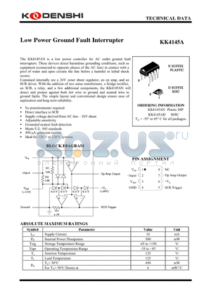 KK4145A datasheet - Low Power Ground Fault Interrupter