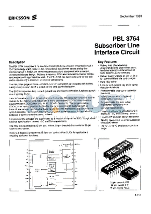 PBL3764 datasheet - SUBSCRIBER LINE INTERFACE CIRCUIT