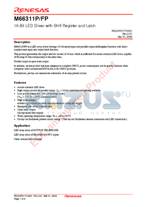 M66311P datasheet - 16-Bit LED Driver with Shift Register and Latch