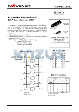 KK4502B datasheet - Strobed Hex Inverter/Buffer High-Voltage Silicon-Gate CMOS