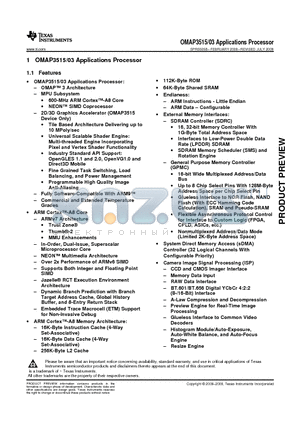 OMAP3503 datasheet - Applications Processor