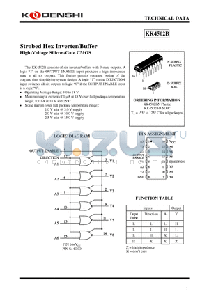 KK4502BD datasheet - Strobed Hex Inverter/Buffer High-Voltage Silicon-Gate CMOS