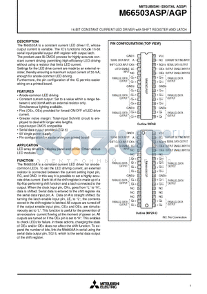 M66503 datasheet - 16-BIT CONSTANT CURRENT LED DRIVER with SHIFT REGISTER AND LATCH