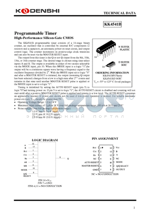 KK4541B datasheet - Programmable Timer High-Performance Silicon-Gate CMOS