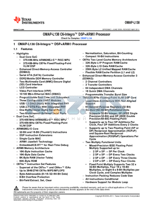 OMAPL138BZCEA3E datasheet - OMAP-L138 C6-Integra DSPARM Processor