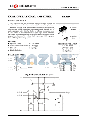 KK4580 datasheet - DUAL OPERATIONAL AMPLIFIER
