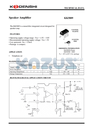 KK5009 datasheet - Speaker Amplifier