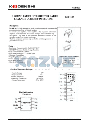 KK54123N datasheet - GROUND FAULT INTERRUPTER EARTH LEAKAGE CURRENT DETECTOR