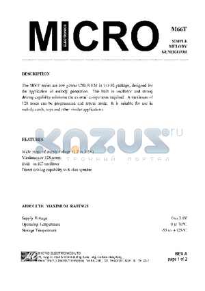 M66T datasheet - SIMPLE MELODY GENERATOR