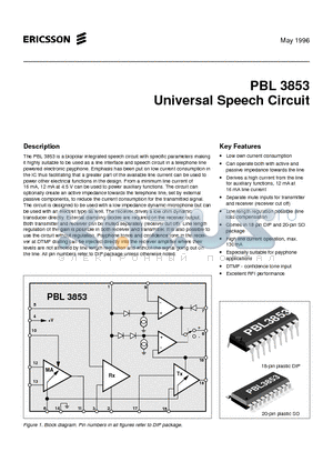 PBL3853 datasheet - Universal Speech Circuit