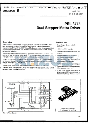 PBL3773 datasheet - DUAL STEPPER MOTOR DRIVER