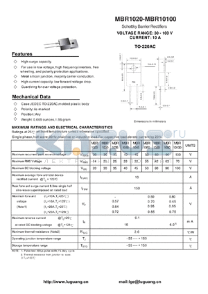 MBR1090 datasheet - Schottky Barrier Rectifiers