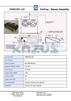 OMB5200-120 datasheet - FanTray - Blower Assembly