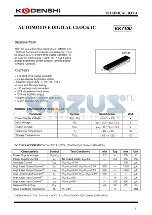 KK7100 datasheet - AUTOMOTIVE DIGITAL CLOCK IC