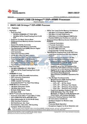 OMAPL138B datasheet - OMAPL138B C6-Integra DSPARM^ Processor