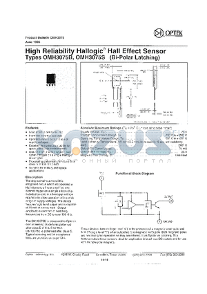 OMH3075B datasheet - High Reliability Hallogic Hall Effect Sensor