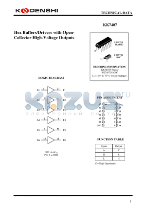 KK7407N datasheet - Hex Buffers/Drivers with Open- Collector High-Voltage Outputs