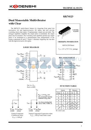 KK74123 datasheet - Dual Monostable Multivibrator with Clear