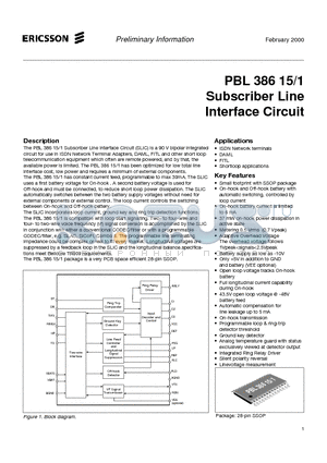 PBL38615-1 datasheet - Subscriber Line Interface Circuit