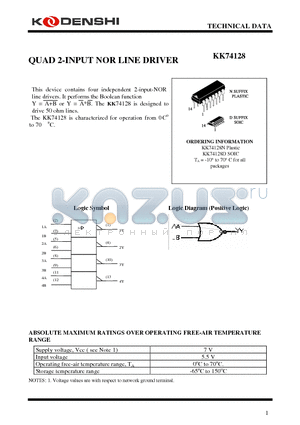 KK74128D datasheet - QUAD 2-INPUT NOR LINE DRIVER