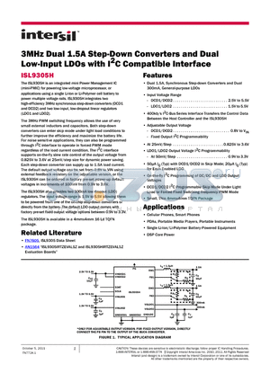 ISL9305IRTHWCNYZ-T datasheet - 3MHz Dual 1.5A Step-Down Converters and Dual Low-Input LDOs with I2C Compatible Interface