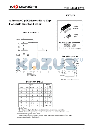 KK7472 datasheet - AND-Gated J-K Master-Slave Flip- Flops with Reset and Clear