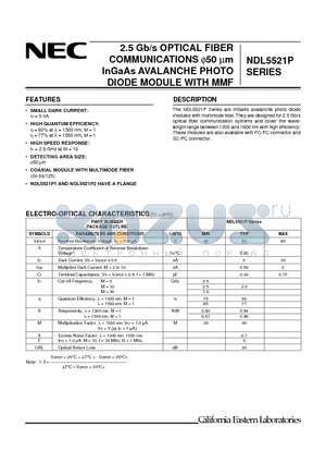 NDL5521P1 datasheet - 2.5 Gb/s OPTICAL FIBER COMMUNICATIONS 50 um InGaAs AVALANCHE PHOTO DIODE MODULE WITH MMF