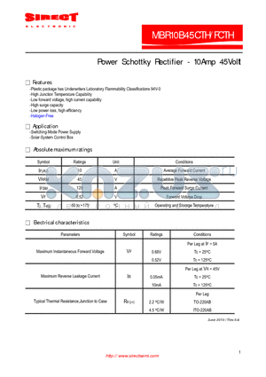 MBR10B45FCTH datasheet - Power Schottky Rectifier - 10Amp 45Volt