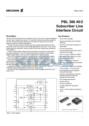 PBL38640-2 datasheet - Subscriber Line Interface Circuit
