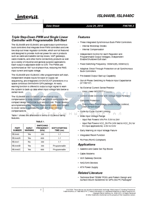 ISL9440CIRZ datasheet - Triple Step-Down PWM and Single Linear Controller with Programmable Soft-Start