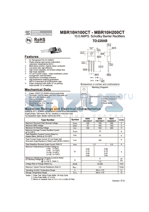 MBR10H100CT_10 datasheet - 10.0 AMPS. Schottky Barrier Rectifiers