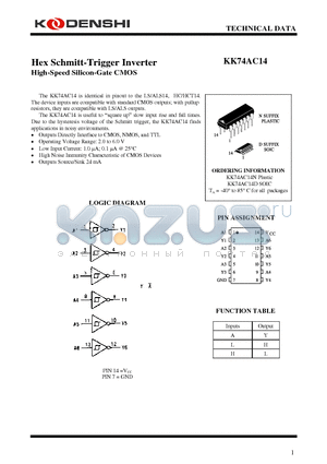 KK74AC14 datasheet - Hex Schmitt-Trigger Inverter High-Speed Silicon-Gate CMOS